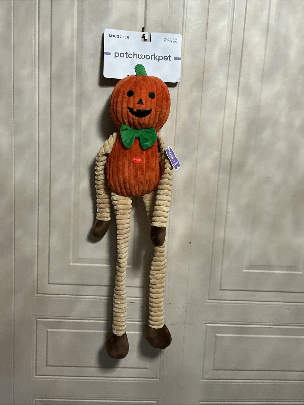 Brand New Patchwork 24" pumpkin Long Legs Squeakers , Cuddle, Sleeping Buddy